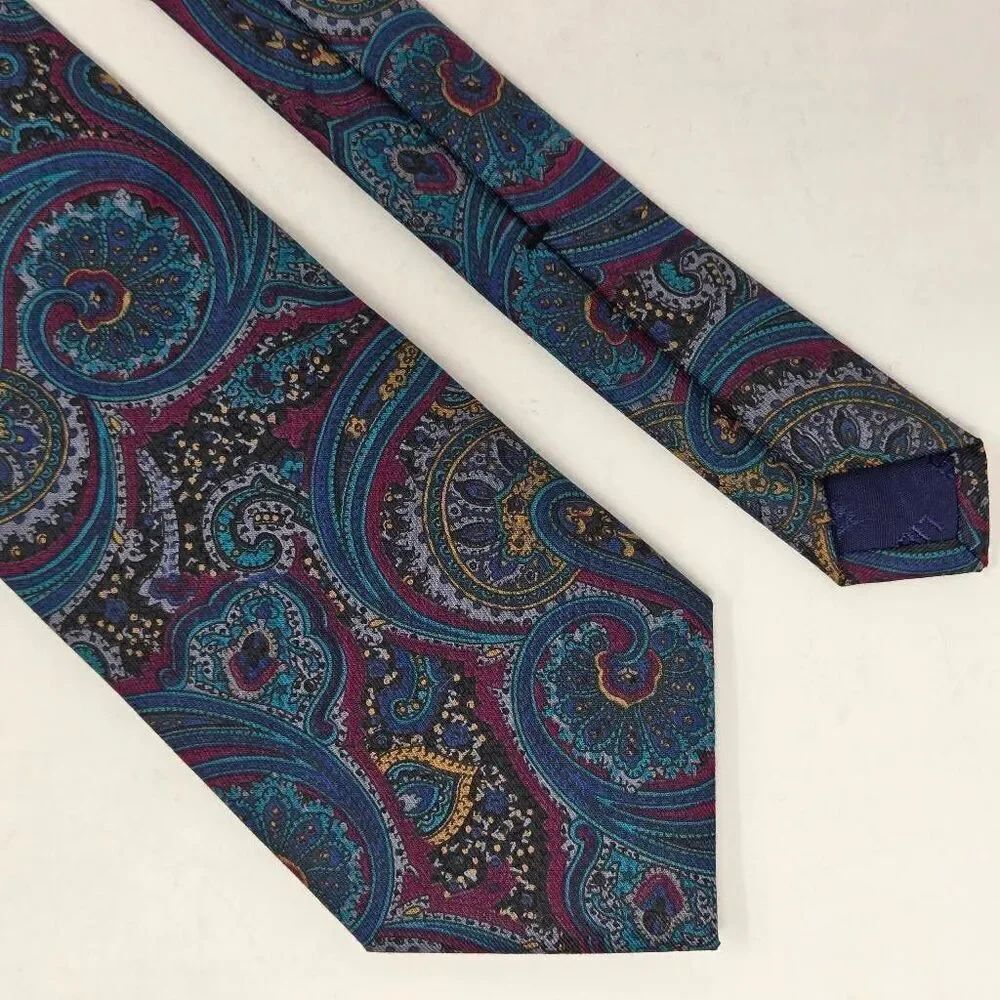 LIBERTY LONDON COTTON TIE BOLD PAISLEY GREEN BLUE RED GOLD VINTAGE 3.5" X 55"